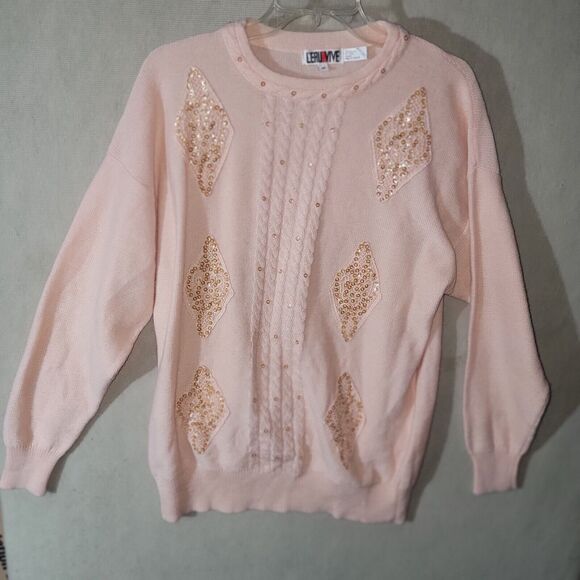 Pink Angora Sequin Sweater Womens Medium Wool Blend Winterwear Pastel Feminine - Picture 11 of 12